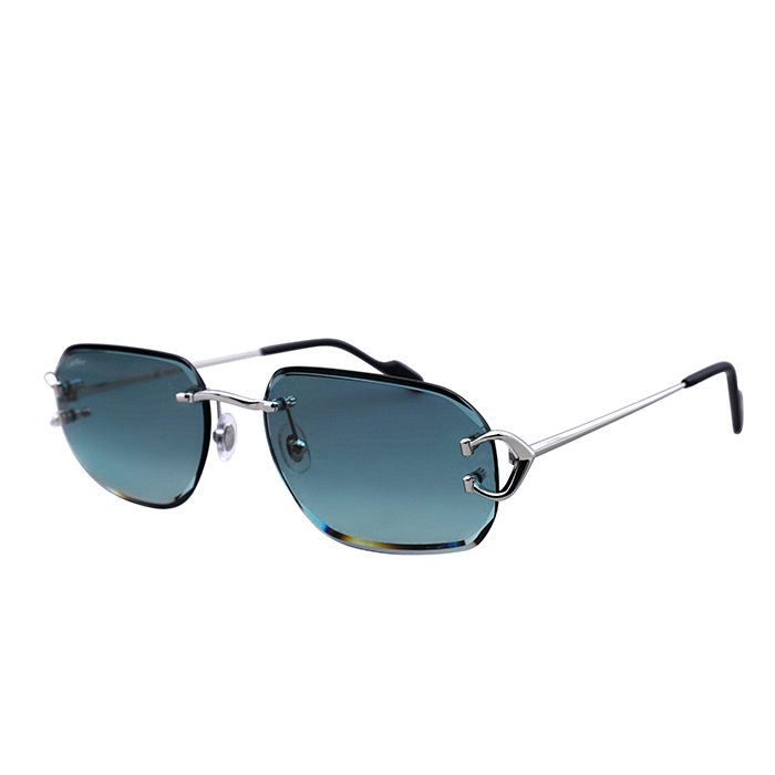 Cartier Custom Vintage Double C Platinum Rectangle Sunglasses by MEG