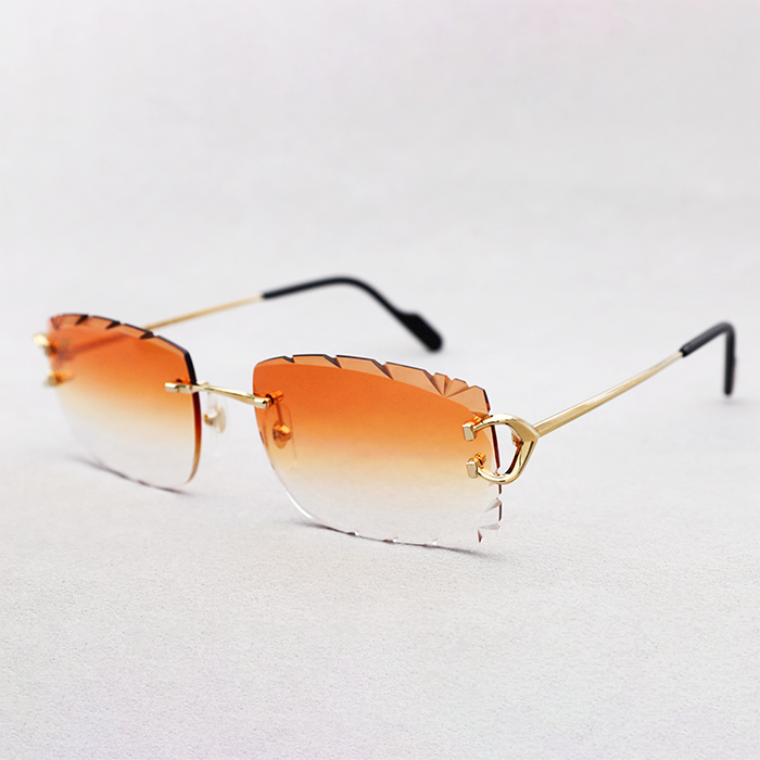 Cartier Custom Vintage Double C Diamond Cut Brooklyn Gold Sunglasses by MEG