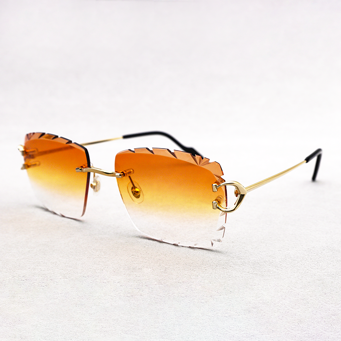 Cartier Custom Vintage Double C Diamond Cut Mykonos Gold Sunglasses by MEG